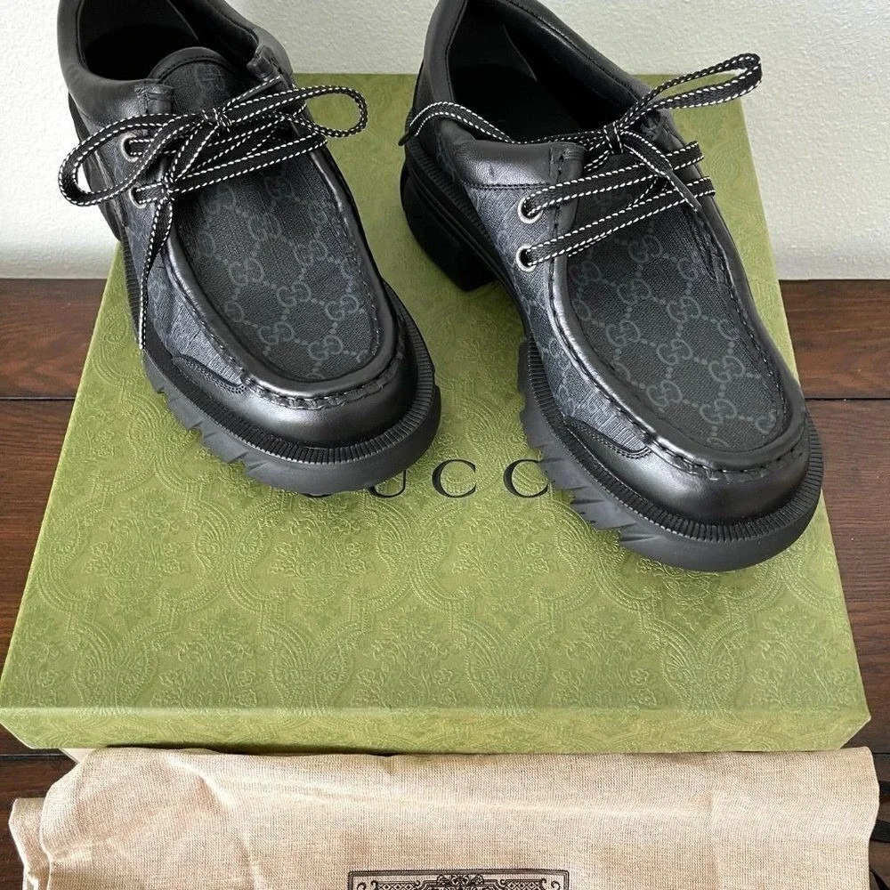 Gucci 674367 Men's Black Maxi‎ GG Supreme Lace-up Shoe, Gucci sz. 7.5